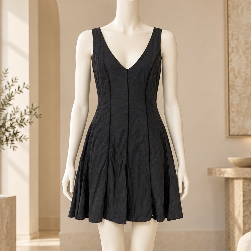 Aritzia Womens Dress Black Ladder Stitch Cotton Fit and Flare Size 10